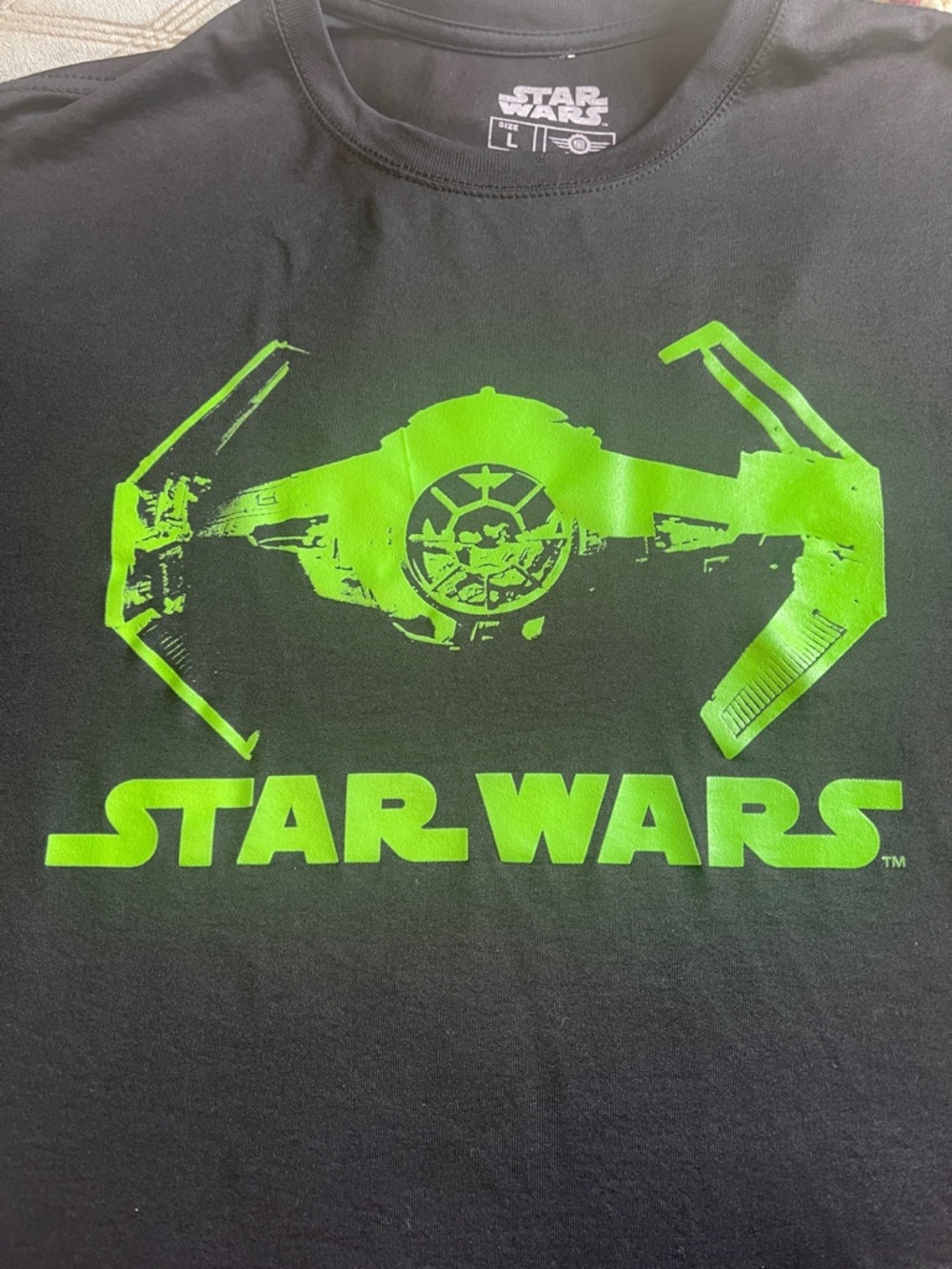Vintage Star Wars Black T-Shirt with Neon Green TIE Fighter Graphic
